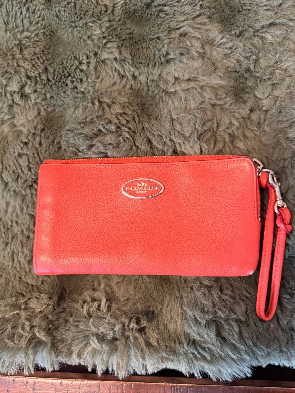 Vintage Coach Coral Zip Wristlet with Gold Hardware